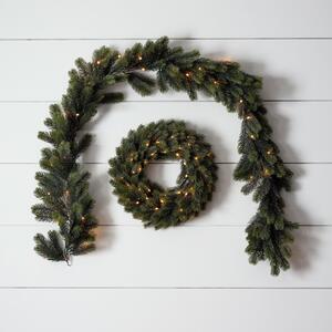 Pre Lit Outdoor Wreath & Garland Bundle