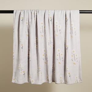 Printed Fleece Scandi Floral 130x170cm Throw Grey/White/Yellow