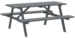 Outsunny 4 Seater Wooden Picnic Table Bench for Outdoor Garden or Patio with Parasol Cutout 150 cm Grey