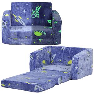 AIYAPLAY Childrens Sofa Beds 2 in 1 Kids Foldable Chair Bed with Glow in The Dark Cosmic Design, Washable Cushion and Cover, Blue Aosom UK