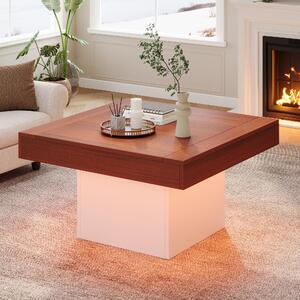 Square Coffee Table for Living Room with Switchable LED Lights and Rustic Industrial Design, Sofa Table with Particle Board, Brown+White Aosom.UK