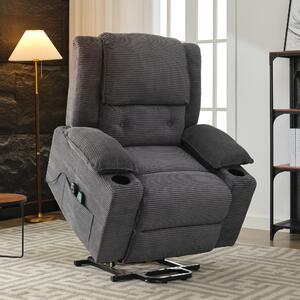 Remote Control Upholstered Oversized Power Lift Recliner Chair for Elderly with Heat, Massage, and Cup Holders, 95L x 73W x 102H cm, Grey Aosom.UK