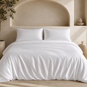 Ackly Bamboo - White Duvet Cover & Pillowcases Set, Double
