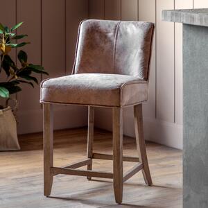 Thane Set of 2 Bar Stools, Brown Leather Brown