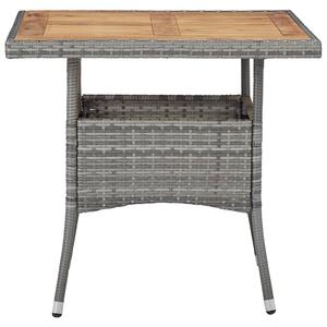 Outdoor Dining Table Grey Poly Rattan and Solid Acacia Wood