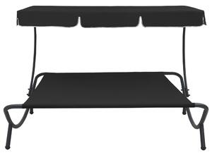 Outdoor Lounge Bed with Canopy Black