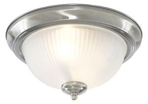 Searchlight 4042 2 Light Flush Ceiling Light With Ribbed Glass In Satin Silver