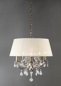 IL30048 Olivia 5 Lt Antique Brass Crystal Pendant With Ivory Shade