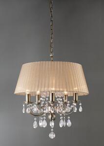 IL30047 Olivia 5 Lt Antique Brass Crystal Pendant With Amber Shade