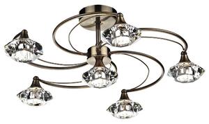 Dar LUT0675 Luther 6 Light Crystal Semi Flush Ceiling Light, Antique Brass