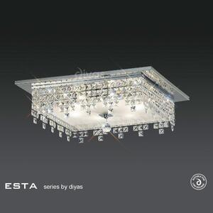 IL30264 Esta 6 Light Square Chrome & Crystal Ceiling Light