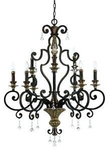 QZ/MARQUETTE9 9 Light Crystal Drop Heirloom Chandelier