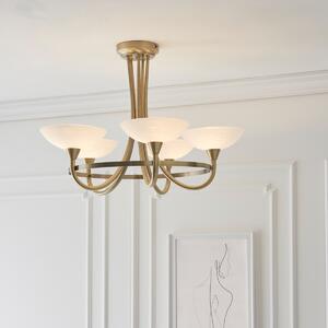 Endon CAGNEY-5AB 5 Light Glass & Antique Brass Ceiling Light