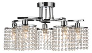 Modern 5 Way Crystal Droplet Ceiling Chandelier in Chrome - LED Compatible