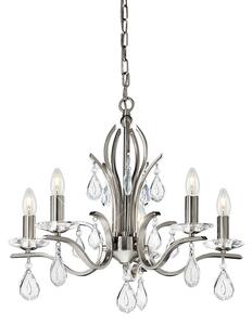 Franklite FL2298/5 Willow 5 Light Satin Nickel and Crystal Chandelier