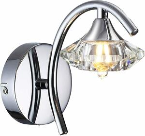 Vegas Modern 1 Light Polished Chrome and Crystal Wall Light