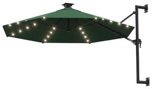 Wall-mounted Parasol with LEDs and Metal Pole 300 cm Green