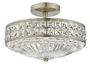 Dar OLO5375 Olona Antique Brass and Crystal Flush Ceiling Light