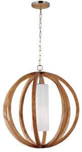 FE/ALLIER/P/L LW Allier 1 Light Wood and Brushed Steel Large Ceiling Pendant