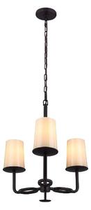FE/HUNTLEY3 Huntley 3 Light Bronze Chandelier with Ivory Glass Shades