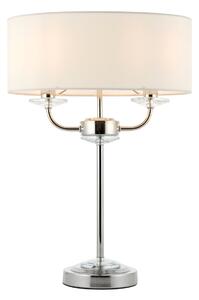 Endon 60804 Nixon 2 Light Table Lamp In Nickel With Crystal Glass And Vintage White Faux Silk Shade