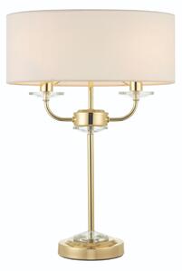 Endon 70564 Nixon 2 Light Table Lamp In Brass With Crystal Glass And Vintage White Faux Silk Shade