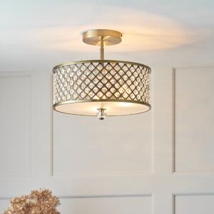 Endon 70558 Hudson 3 Light Semi Flush Ceiling Light In Antique Brass With Clear Crystal Glass