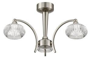 Franklite FL2335/3 Modern 3 Light Ceiling Light In Satin Nickel With Clear Ribbed Glass Shades