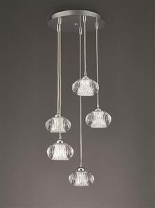 F2344/5 Lizzy 5 Light Ceiling Pendant In Chrome With Clear Modern Effect Glass Shades