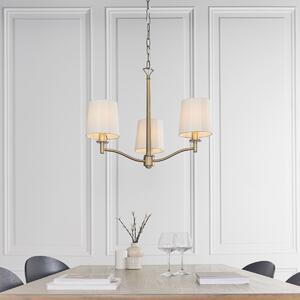 Endon 73411 Ortona Three Light Ceiling Pendant Light In Matt Antique Brass And White Faux Silk Shade