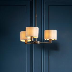 Endon Daley 3 Light Multi Arm Ceiling Light In Dark Antique Bronze With Faux Silk Shades