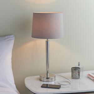 Endon 72175 Syon One Light USB Table Lamp In Bright Nickel With Faux Silk Shade
