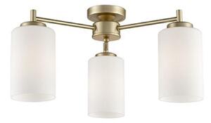 F2387-3 Three Light Flush Ceiling Light In Matt Gold With Opal Glass Shades
