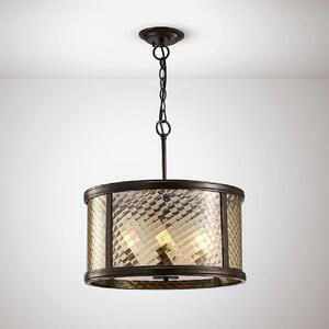 Diyas IL31677 Asia 4 Light Ceiling Pendant In Oiled Bronze And Amber Glass