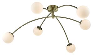 Dar PUG6475 Puglia 6 Light Semi Flush Ceiling Light In Antique Brass