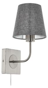 Eglo 97887 Pausia 1 Light Wall Light In Satin Nickel With Grey Linen Shade