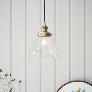 Endon 77272 Hansen 1 Light Ceiling Pendant In Antique Brass Plate And Clear Glass