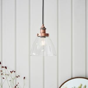 Endon 76332 Hansen 1 Light Ceiling Pendant In Aged Copper And Clear Glass