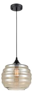 PH203 Ceiling Pendant In Black With Pale Amber Rippled Glass