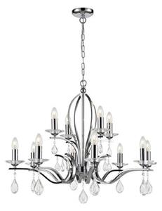 F2403-12 Forum 12 Light Ceiling Pendant In Chrome With Crystal Glass Drops