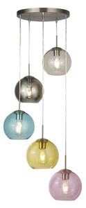 Searchlight 8135-5SS Mardi Gras 5 Light Cluster Pendant In Satin Silver With Coloured Glass