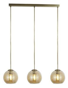 Searchlight 1623-3AM Pendant 3 Light Linear Ceiling Light In Antique Brass With Amber Glasses