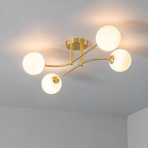 Otto 4 Light Semi Flush Ceiling Light In Brushed Brass Plate And Gloss White Glass