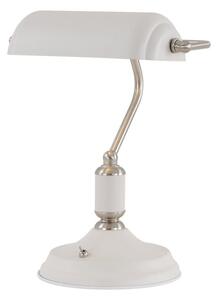 Ryde 1 Light Bankers Table Lamp In Sand White, Satin Nickel And White