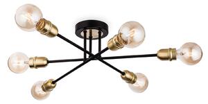 Firstlight 3701BK Trident 6 Light Flush Ceiling Light In Black With Brushed Brass