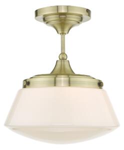 Dar Lighting CAD0175 Caden Bathroom Semi Flush Ceiling Light In Antique Brass With Opal Glass IP44