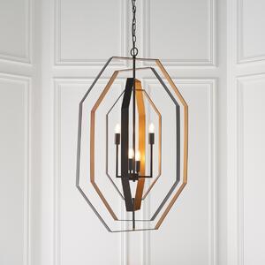 Contemporary 4 Light Ceiling Pendant Light In Aged Bronze And Antique Gold Finish