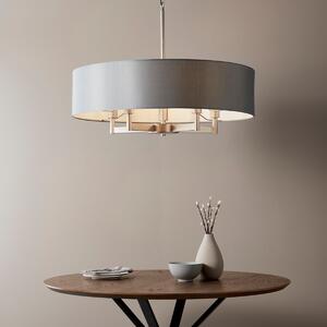 Contemporary 5 Light Ceiling Pendant In Matt Nickel Finish With Grey Fabric Shade