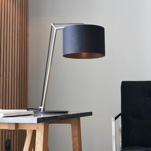 Modern 1 Light Table Lamp In Matt Nickel With Black Cotton Shade