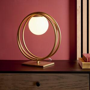 Modern Hoop Table Lamp In Brushed Gold With Gloss Opal Glass